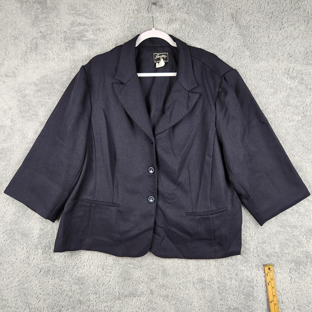 Vintage Sweet Suit Woman Jacket Womens 24W Blue Herringbone 3/4 Sleeve Blazer